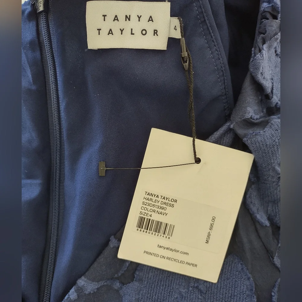 Tanya Taylor Harley Floral Navy Puff Sleeve VNeck Midi Dress - Picture 8 of 10